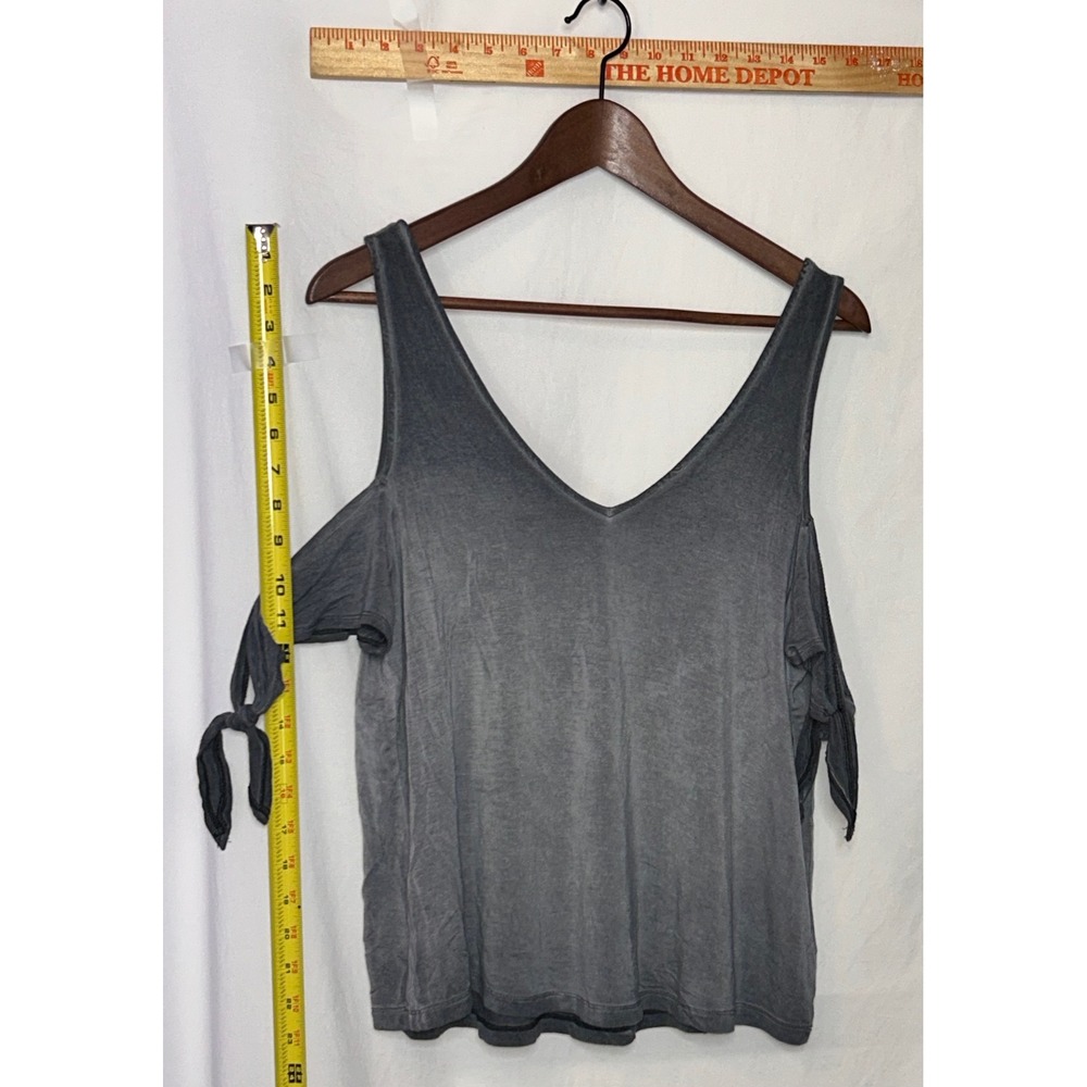 American Eagle Outfitters Soft Sexy Grey Tie Sleeve Cold Shoulder V Neck Top L